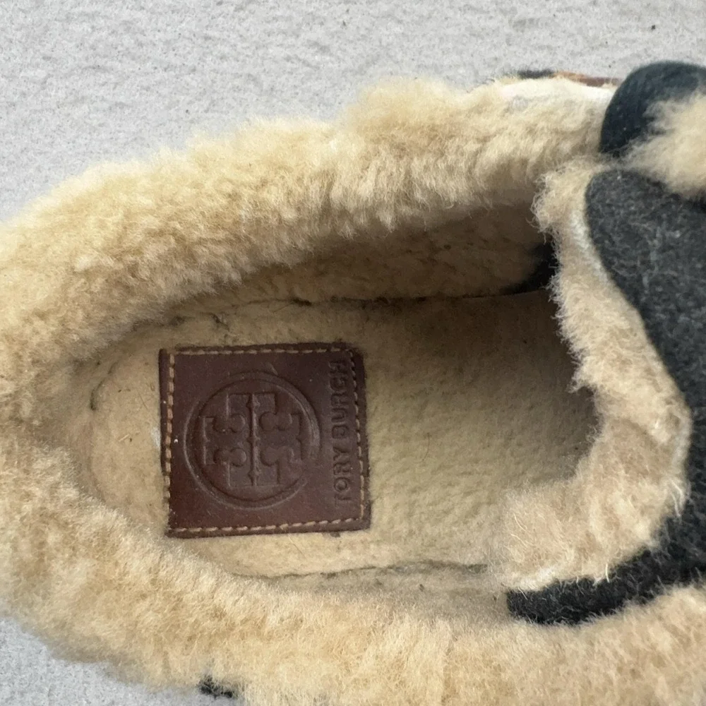 Tory Burch Shearling Wool Felt Shoes Womens Size 9 Brown Low Top Casual Sneakers